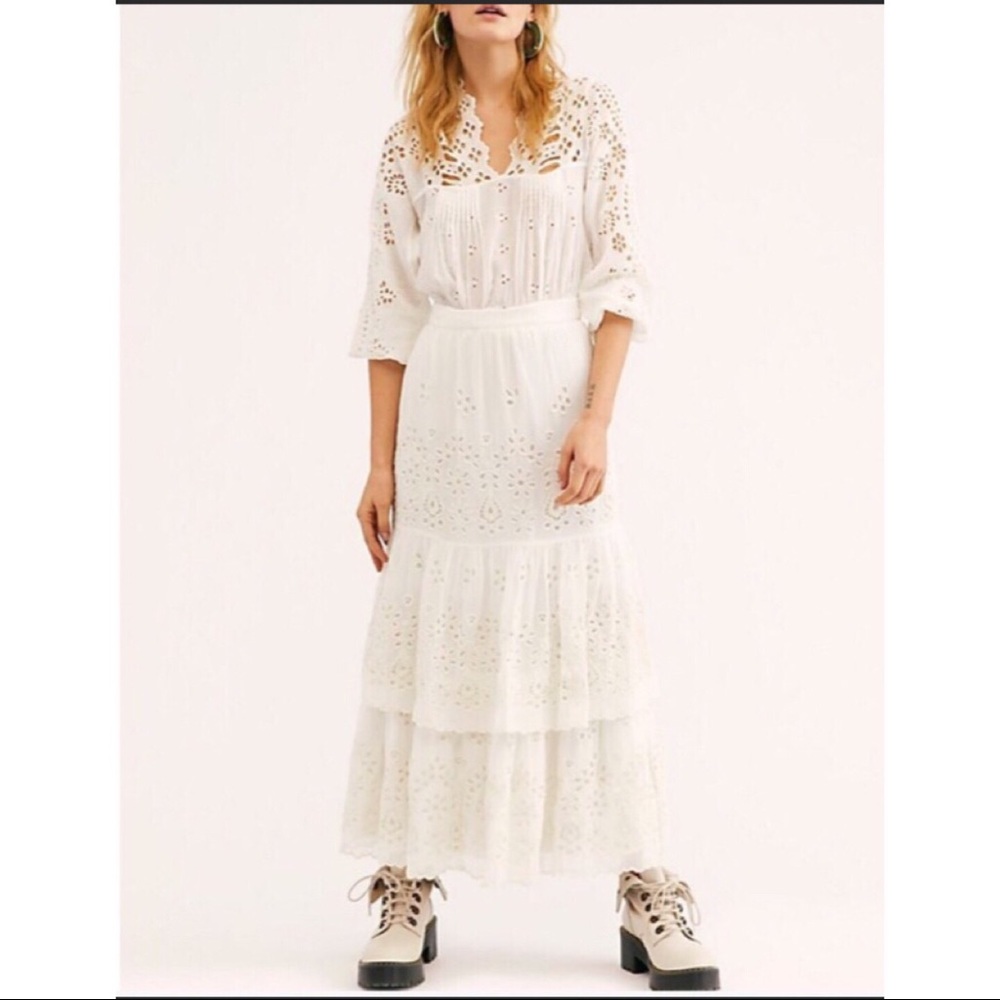 Free people 6 wilder crochet eyelet midi skirt